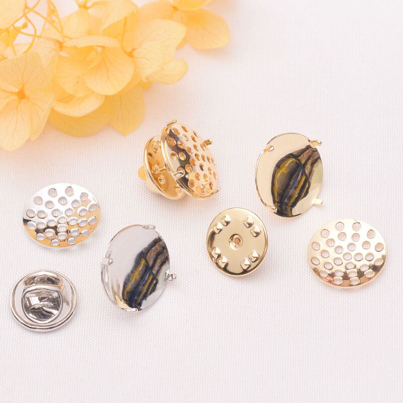 Color Preservation 14K Gold Collar Buckle Mesh Tray 12mm14mmdiy Clothing Handmade Material Brooch Collar Buckle Bottom Bucket Accessories