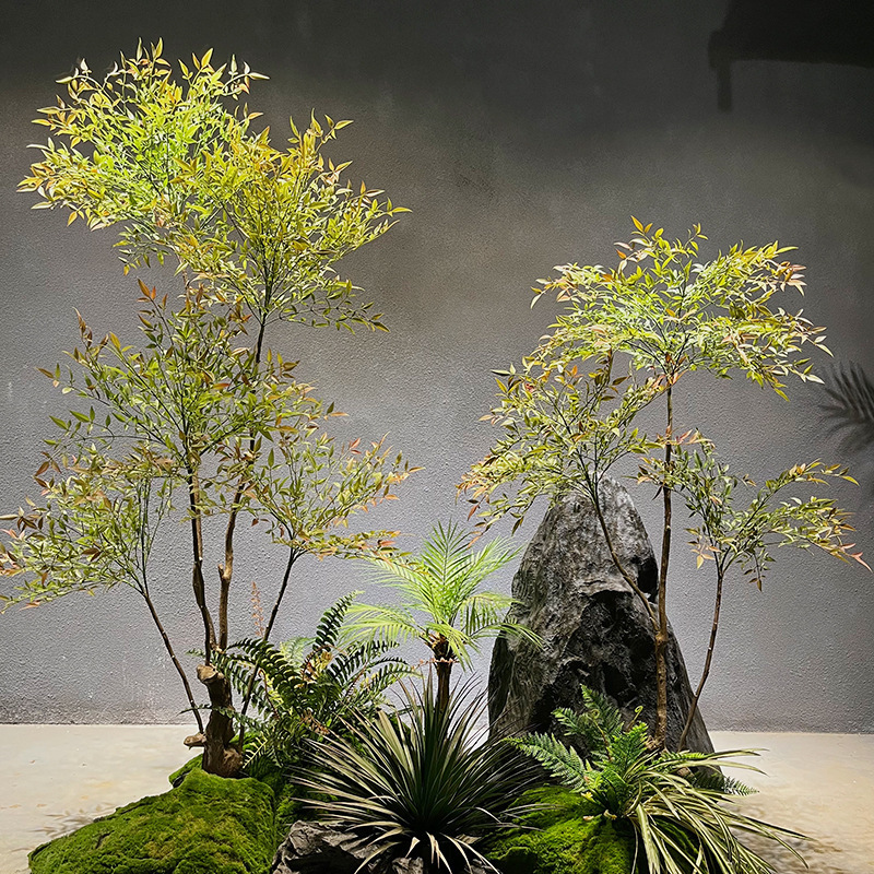 新中国式茶室景観装飾シミュレーション緑植南天竹鉢植え室内ショーウインドー着地造景装飾緑植|undefined