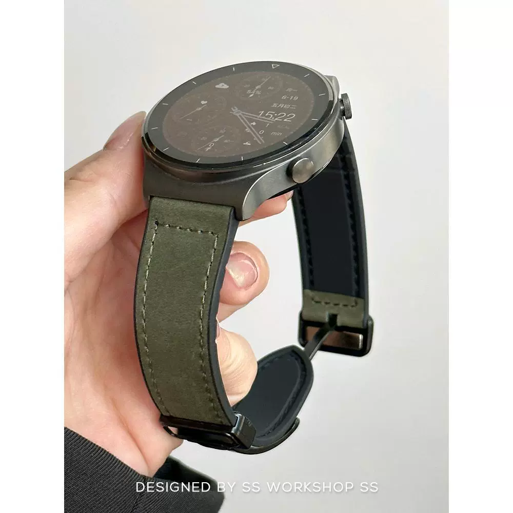 Новый ремешок, подходит для Huawei Watch GT2/GT3 Pro, кожаный с узором "Crazy Horse", магнитная пряжка, 22 мм, совместим с Samsung