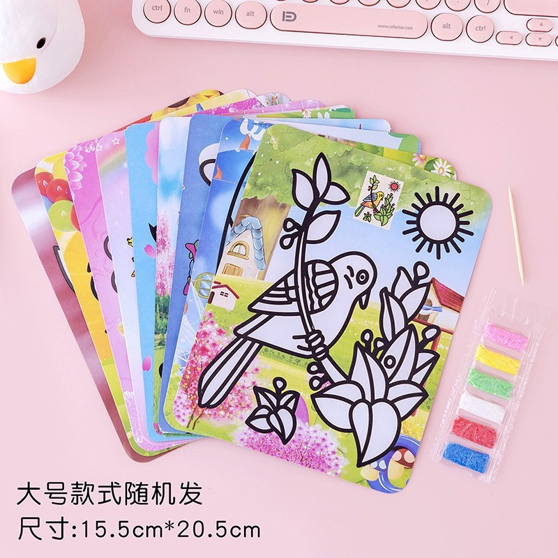 Pintura de arena para niños fondo amarillo pequeño crecimiento mediano y grande juguetes educativos jardín de infantes estudiantes de escuela primaria tarea hecha a mano creativa al por mayor