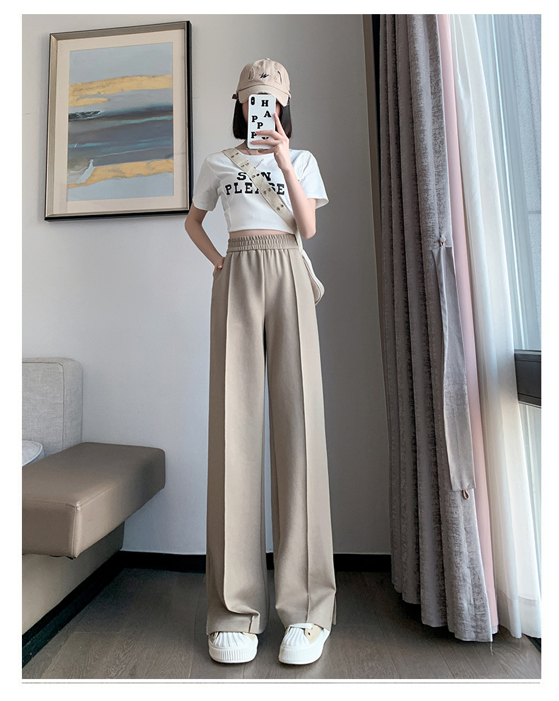 Slit narrow air cotton wide-leg pants for women, 2023 new high-waisted drape floor-length pants, slimming straight casual pants pic 16