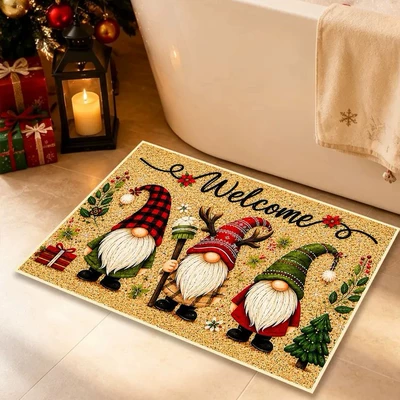 Christmas Gnome Doormat for Entryway, Water Absorbent and Stain Resistant, American Style Holiday Decorative Mat, Wholesale Available (Avtomobil döşəmə paspasları) - 821desd-1-4060cmcrystal-velvet-with-dot-plastic-backing