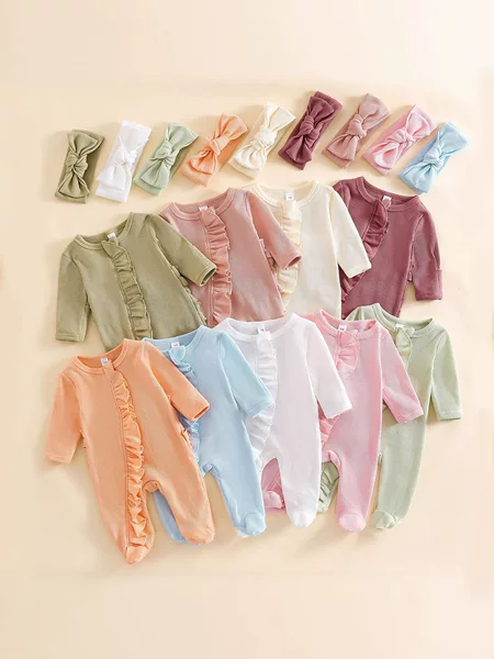 ins foreign trade children's clothing infant jumpsuit spring and autumn baby girl newborn sheath long sleeve foot-wrapped crawling