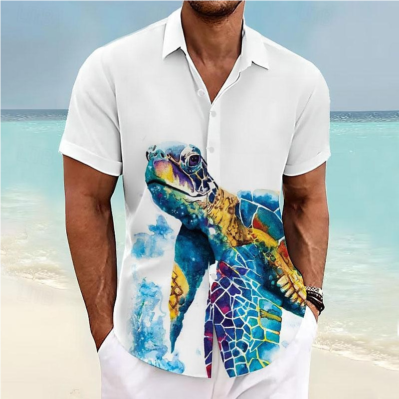 2024 Cross Border Hawaiian Print Multicolor Sea Turtle 3D Digital Print Casual Loosen Short Sleeve Shirt