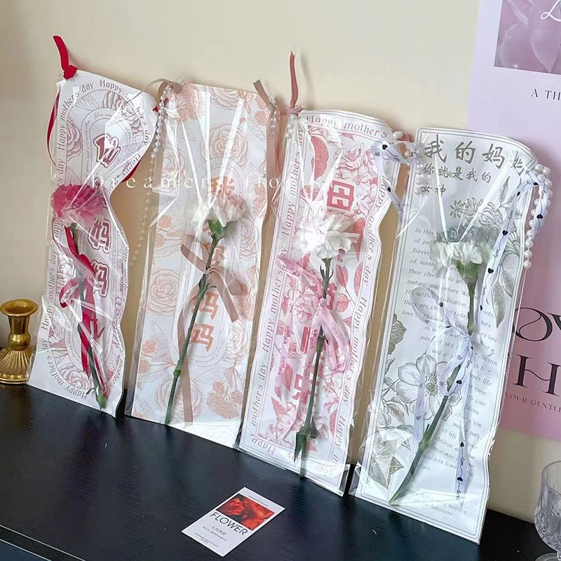 母亲节单支包装纸玫瑰花康乃馨花束套袋鲜花单支多支花束包装袋