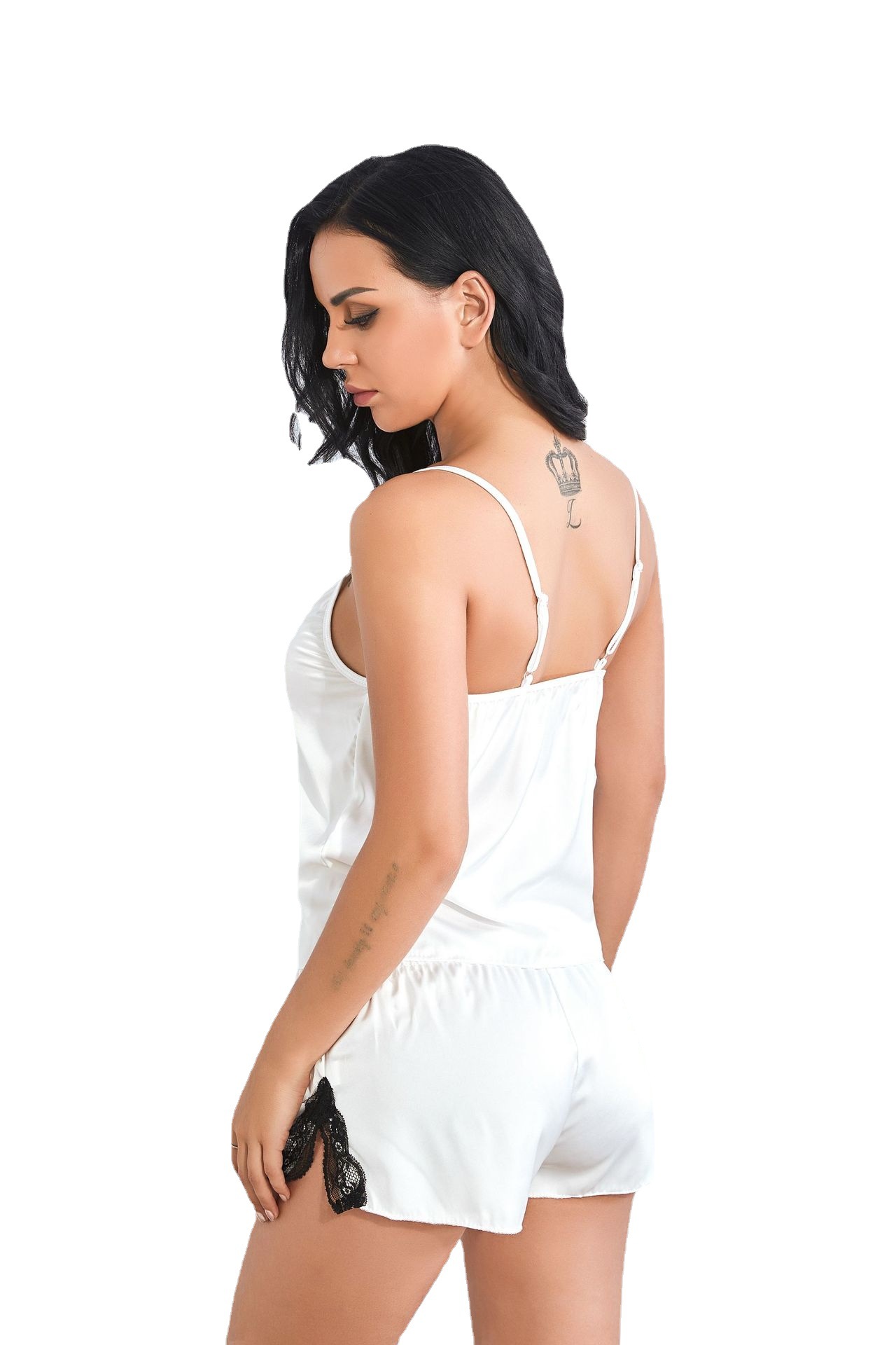 Nuovo divertente set di pantaloncini con reggicalze in pizzo nero_voghion.com