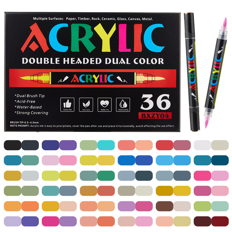 Acrylic Marker双头双色马克笔学生美术绘画丙烯直液式软头120色|undefined