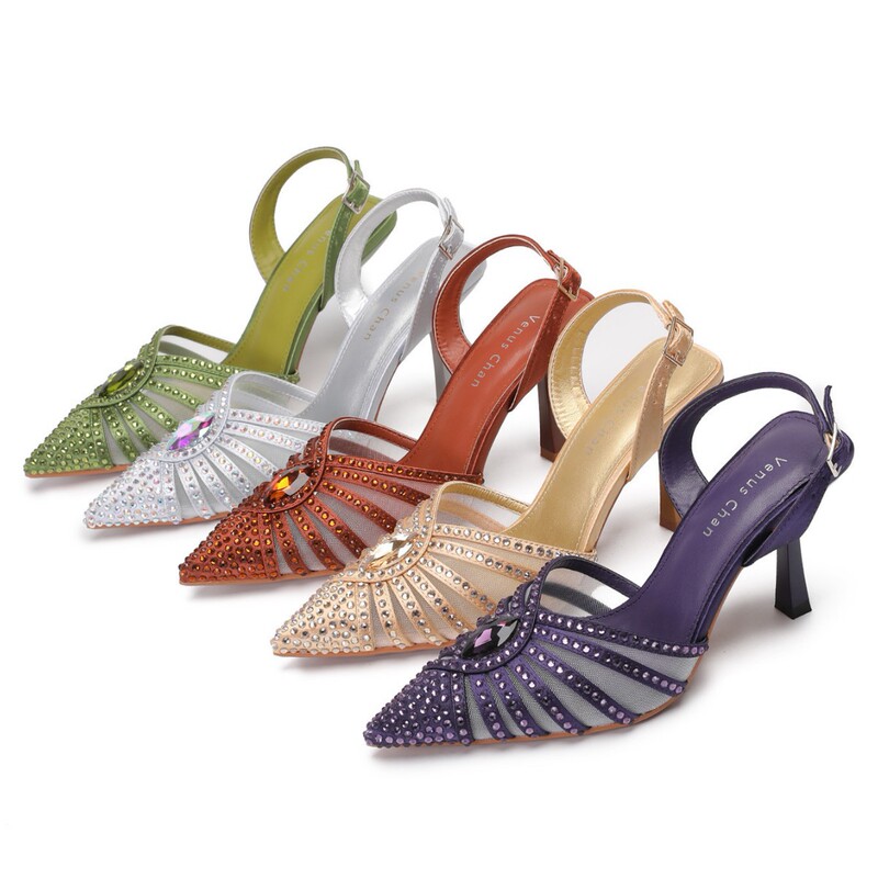 Cross-Border Export Banquet Diamond High-Heeled Sandals, Fashionable Pointed-Toe Shoes for Women, European and American Large Size Shoes