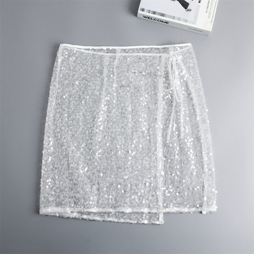 Stylish Vintage Layered Sheer Dress with Sequin Lace Hem, Perfect for Spring and Summer, Uniquely Trendy Starred-Hot Half Body Skirt for Women