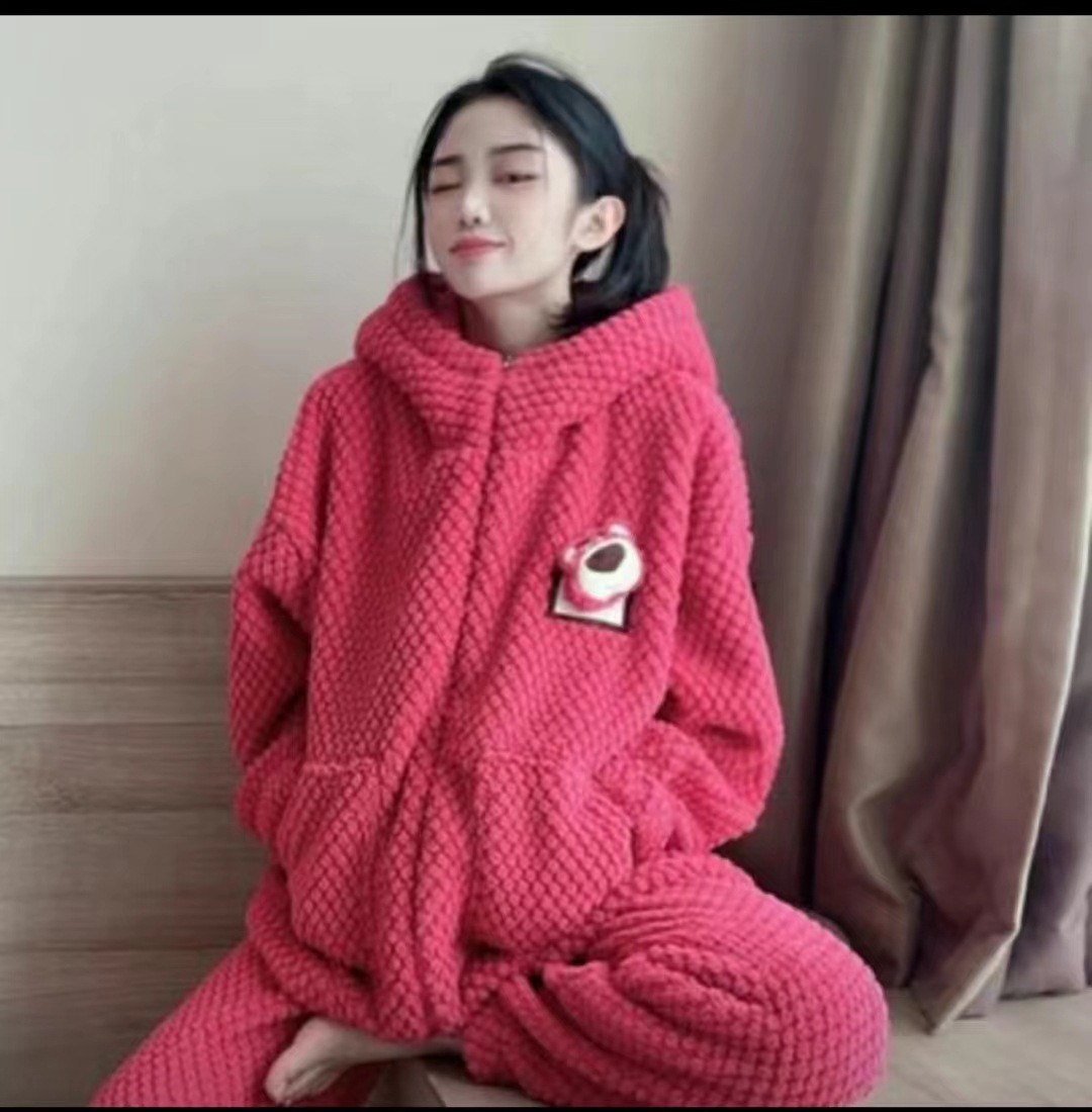 Thickened new winter couple pajamas men and women coral velvet set pajamas cardigan couple's home wear can replace hair