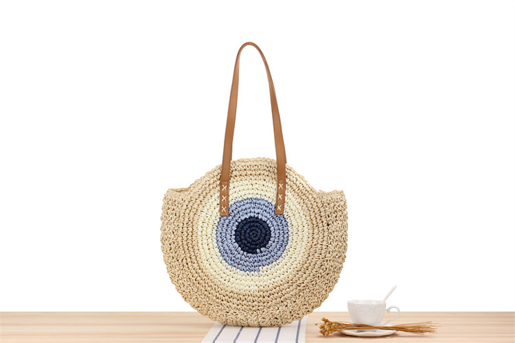 Straw Bag Bags Type Street Occasion Straw Material Women's Backpack Backpack Stripe Pattern Spring&Summer Season Women's Large Straw Stripe Vacation Round Zipper Straw Bag