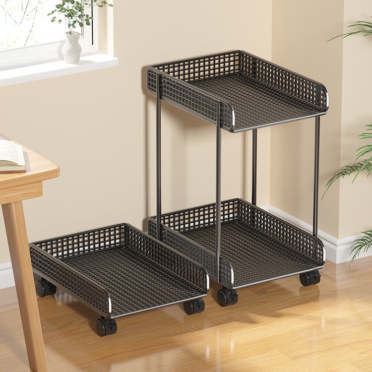 Host Bracket Desktop Computer Main Case Bracket Base Storage Rack Two-Layer Iron Storage Rack with Wheels Removable
