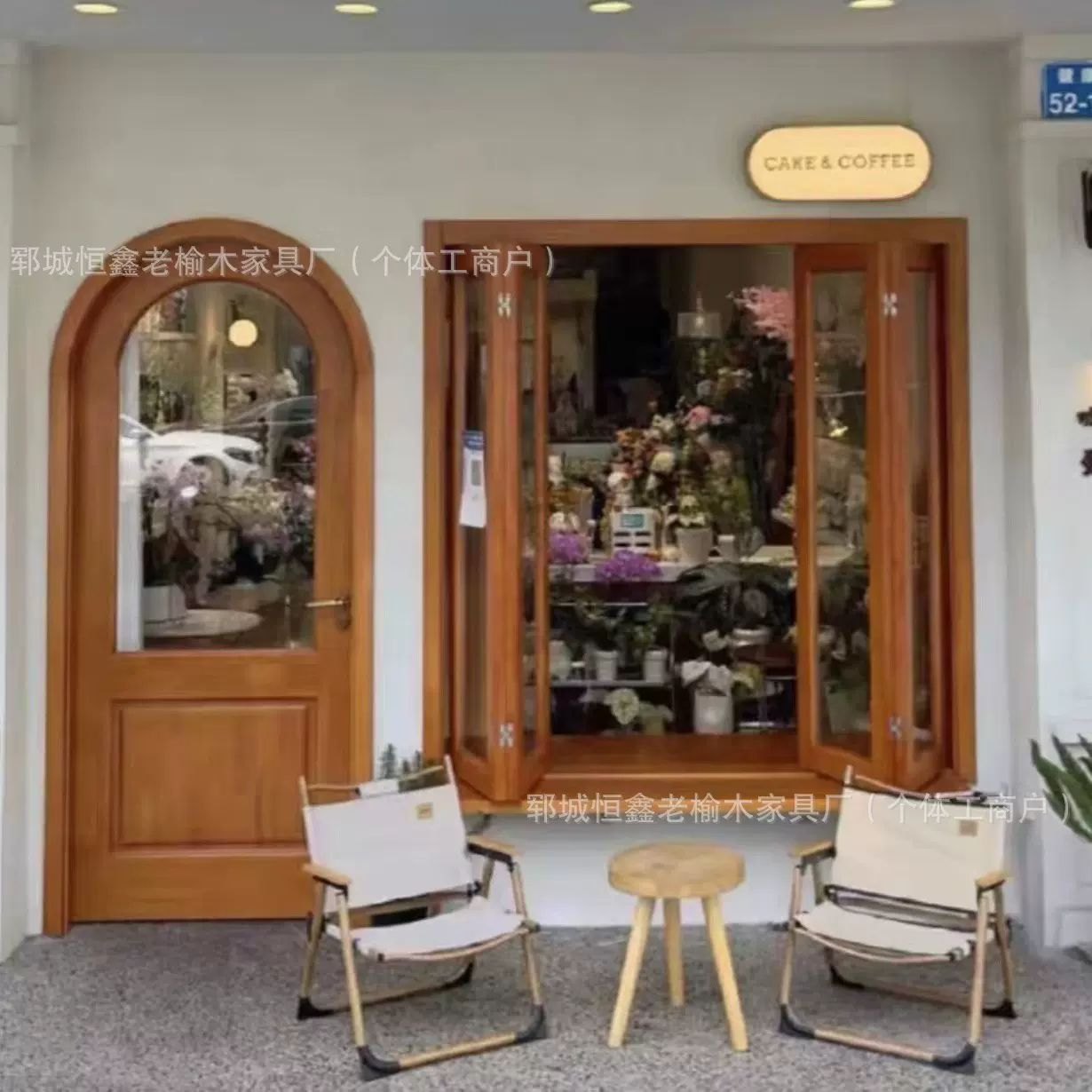 定制老榆木门店铺玻璃复古门窗服装店上下左右折叠窗原木门