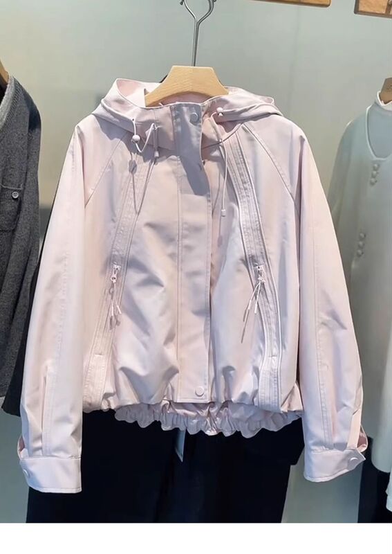 春秋装女款2025年新款超火小香风独特超好看粉色连帽冲锋衣女大码|undefined