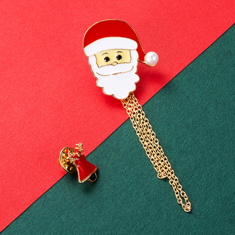 Christmas Series Alloy Color Dripping Oil Santa Claus Snowman Chain Brooch Tassel Buckle Christmas Accessories display picture 7