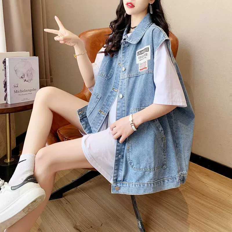 Z3J очень большой размер 150kg джинсовый жилет больших размеров для женщин, весенний свободный карманный универсальный жилет в корейском стиле