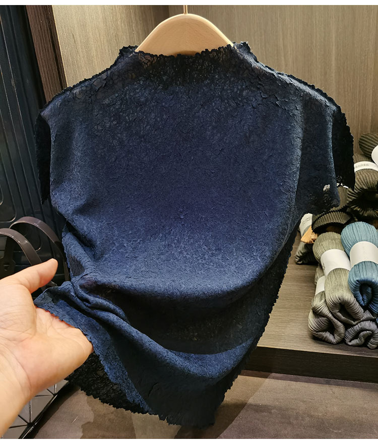 Áo thun tay ngắn cổ đứng nhăn nhẹ tay áo xếp ly thon gọn dễ phối thường ngày cho Nữ Mẫu Mới Mùa Hè — Màu đen, Màu đỏ cam, màu xanh hồ, Màu xanh lam chi tiết 24