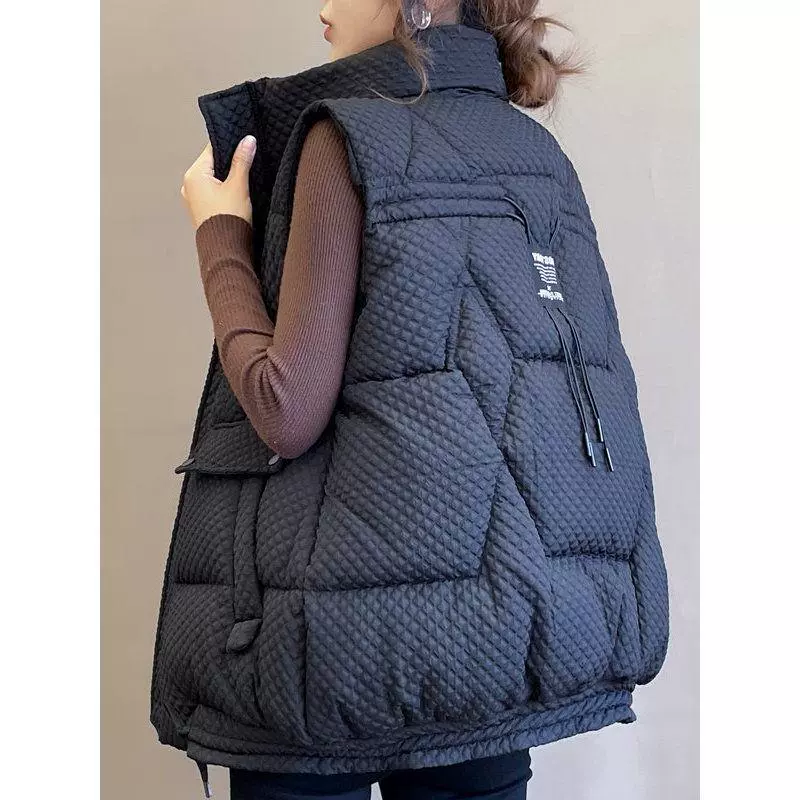 欧版宽松大码羽绒棉马甲女2022秋冬马夹外套百搭女款背心立体