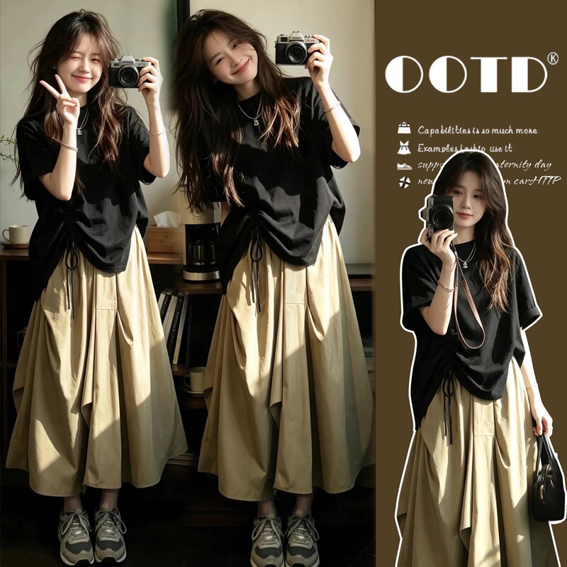 Summer New Style Korean Version Slimming Versatile Workwear Design-Inspired Half-Skirt Loose Short-Sleeve Casual Maternity Two-Piece Set Summer New Style Korean Version Slimming Versatile Workwear Design-Inspired Half-Skirt Loose Short-Sleeve Casual Maternity Two-Piece Set