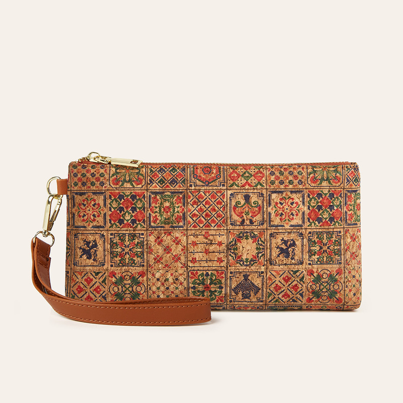 2026 Cross-Border Retro Printed Bark-Patterned Women's Wallet Bohemian Style Coin Purse Medium-Long Zipper Clutch Bag