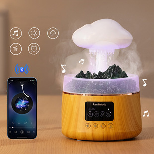 Cross-Border New Raindrop Landscape Aroma Diffuser Humidifier White Noise Bluetooth Colorful Light Humidification Living Room Decoration Fragrance Machine