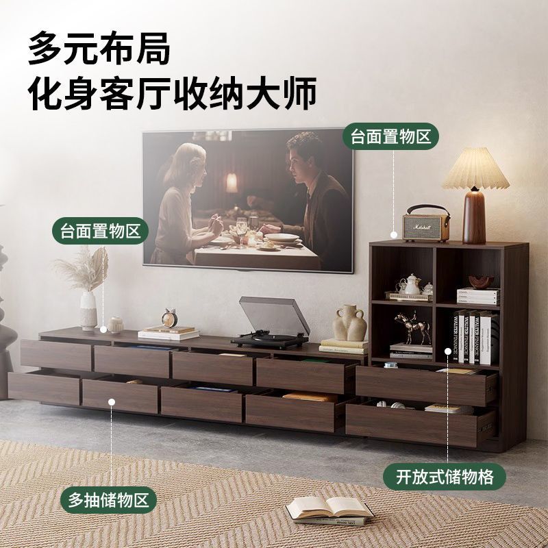 Small Apartment Tv Cabinet Floor-Standing Double-Layer French Tv Cabinet Antique Combination Drawer Storage Storage Cabinet Floor-Standing Strip