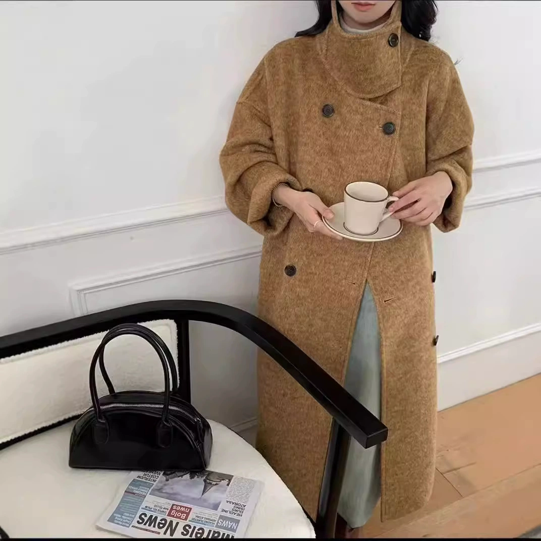 Длинное двустороннее шерстяное пальто Chenlan,Oversized в корейском стиле, ручная работа из премиальной шерсти