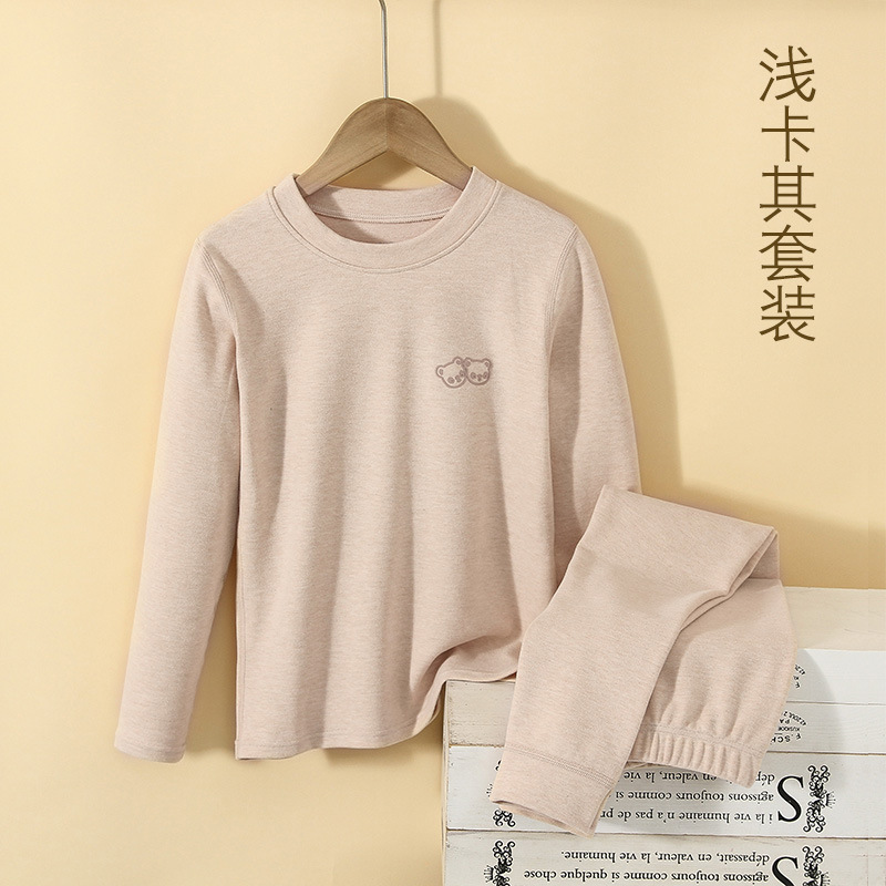 카키 단색 (기모 아님) 라운드 넥