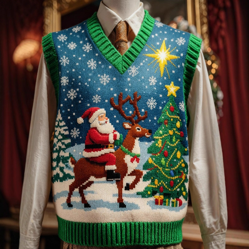 Amazon Santa Claus Sweater V-Neck Knitted Vest Sleeveless Vest Order Without Tag Fitness Vest for Men