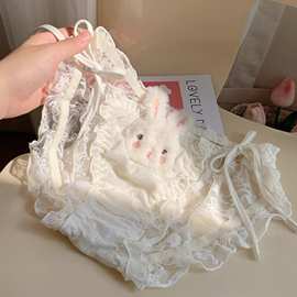 法式绑带内裤轻盈可爱少女内裤绒绒兔卡通纯欲性感蕾丝女士三角裤
