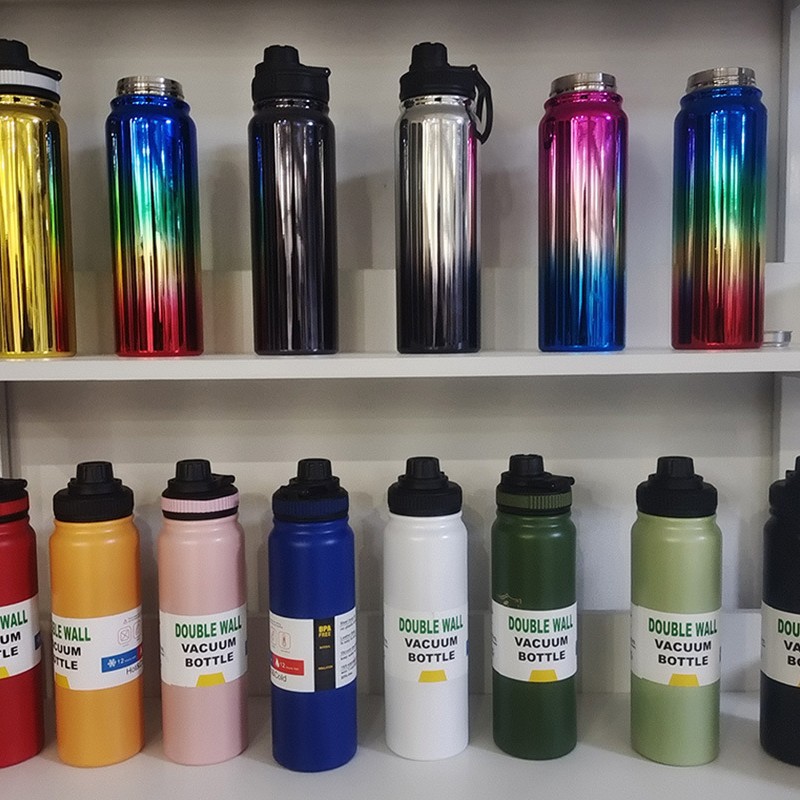 Popular botella de agua deportiva para exteriores de acero inoxidable 304, de gran capacidad, para montañismo, aislada, portátil, botella espacial, botella de viaje para regalo.