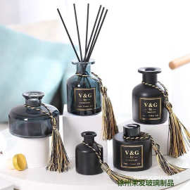 ins大肚香薰瓶玻璃空瓶无火藤条干花扩香瓶高颜值带盖烟灰色裸瓶