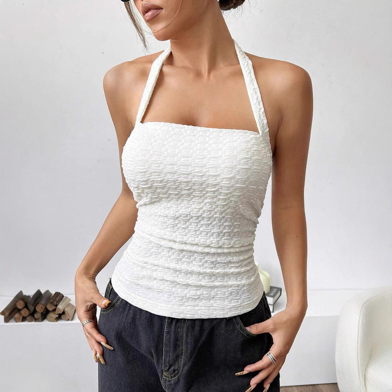 European and American Cross-border Camisole Women's Summer Outer Wear Neck Backless New Casual Elegant Slim-fit Sleeveless Top