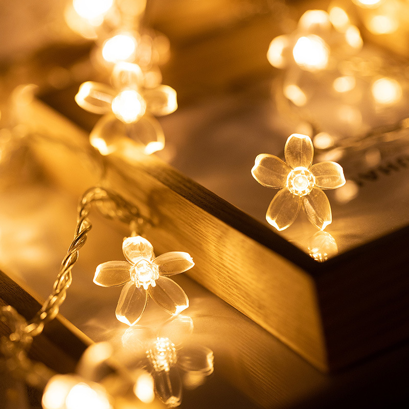 Flor de Cerezo LED pequeña luz intermitente Cadena de luz energía solar niña corazón habitación Internet celebridad atmósfera cumpleaños patio diseño
