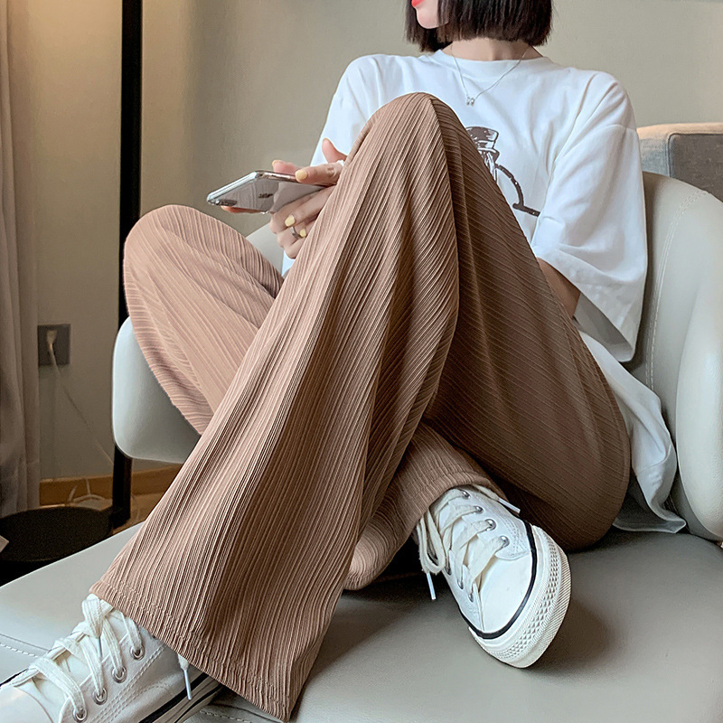 Ice Silk Wide Leg Pants Women's Spring and Autumn Thin Chiffon High Waist Dosing Loose Straight Slimming Casual Trousers Summer