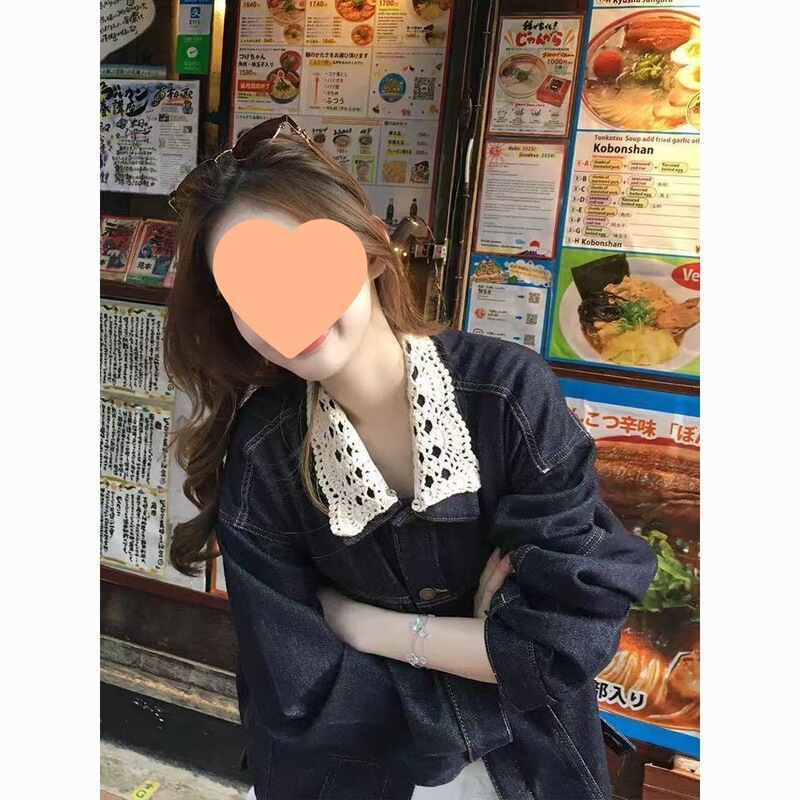 2025秋季新款美式复古拼接蕾丝牛仔外套女小众设计感休闲夹克上衣|undefined