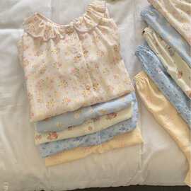 批发夏季全棉两件套圆领开衫荷叶边家居服套装可爱甜美纯棉睡衣