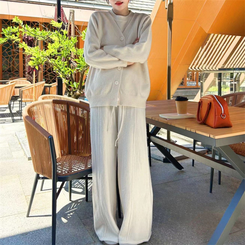 休闲毛衣套装女2025秋冬季外贸新款时尚洋气减龄阔针织腿裤两件套|undefined