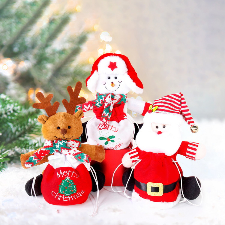Nueva bolsa de regalo de dibujos animados de Navidad kindergarten niños bolsa de dulces Nochebuena muñeca de Navidad con cordón bolsa de manzana