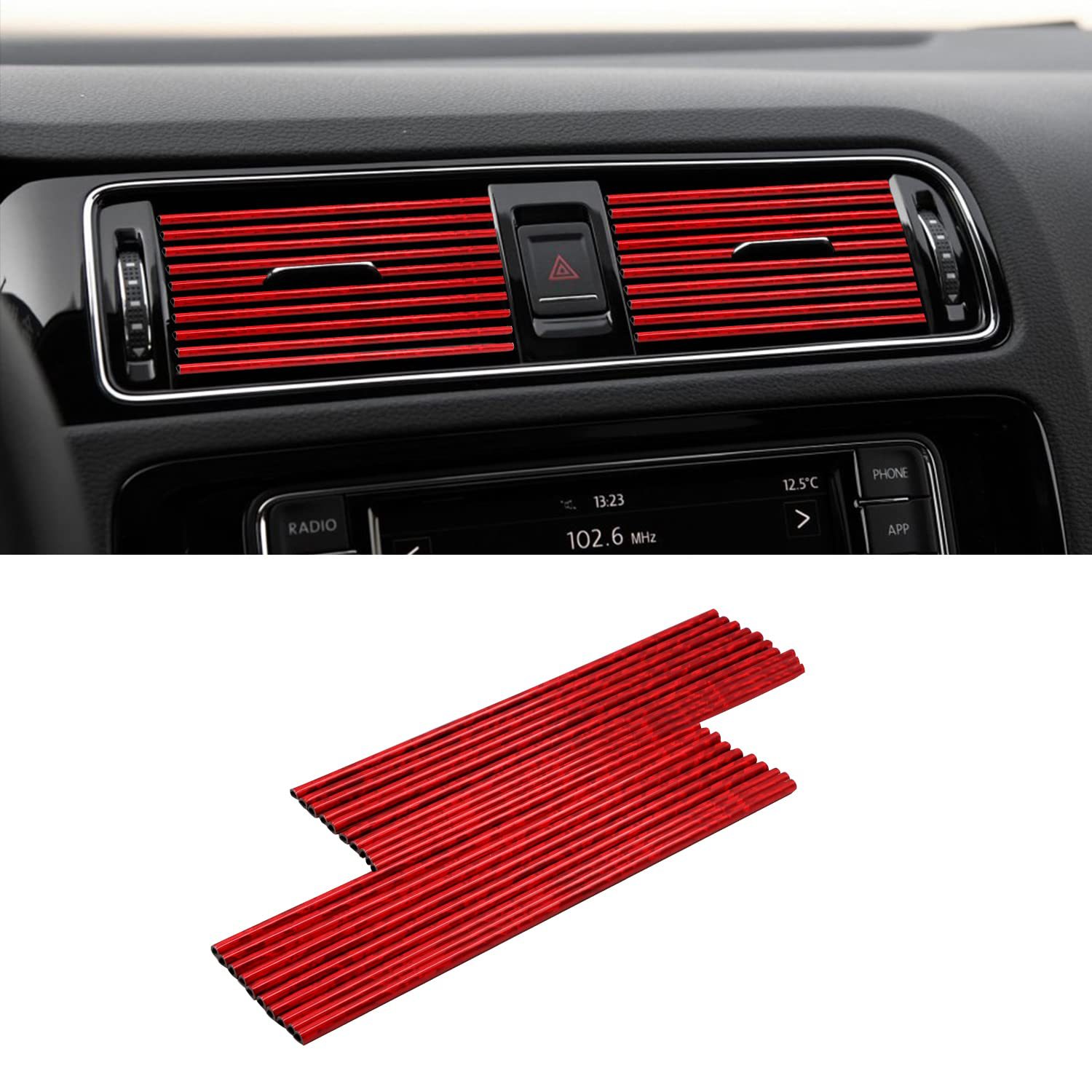 24 colores de salida de aire del coche tira decorativa clip de malla medio en forma de U galvanoplastia brillante tira de aire acondicionado color cromo modificación interior