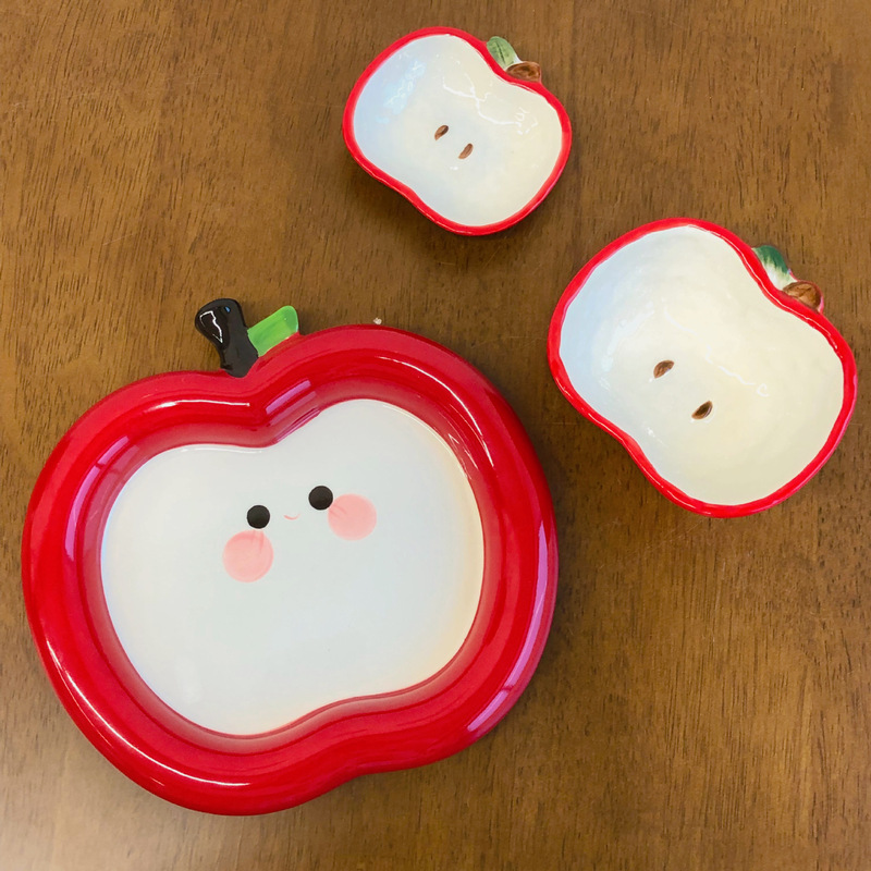Cute Ceramic Apple Tableware Plate Red Apple Plate Apple Girl Bowl Plate Home Dish Breakfast Plate Christmas