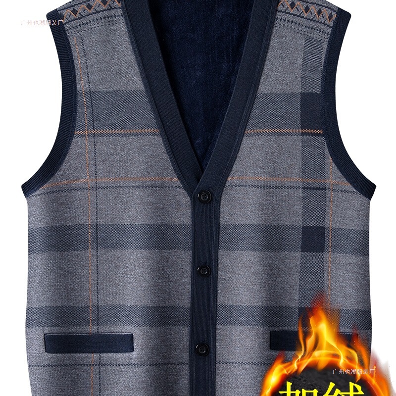 Autumn and Winter Middle-Aged and Elderly Grandpa Knitted Vest Men's Cardigan Winter Clothing Dad Fleece-Lined Thickeneded Waistcoat Sweater Vest Autumn and Winter Middle-Aged and Elderly Grandpa Knitted Vest Men's Cardigan Winter Clothing Dad Fleece-Lined Thickeneded Waistcoat Sweater Vest