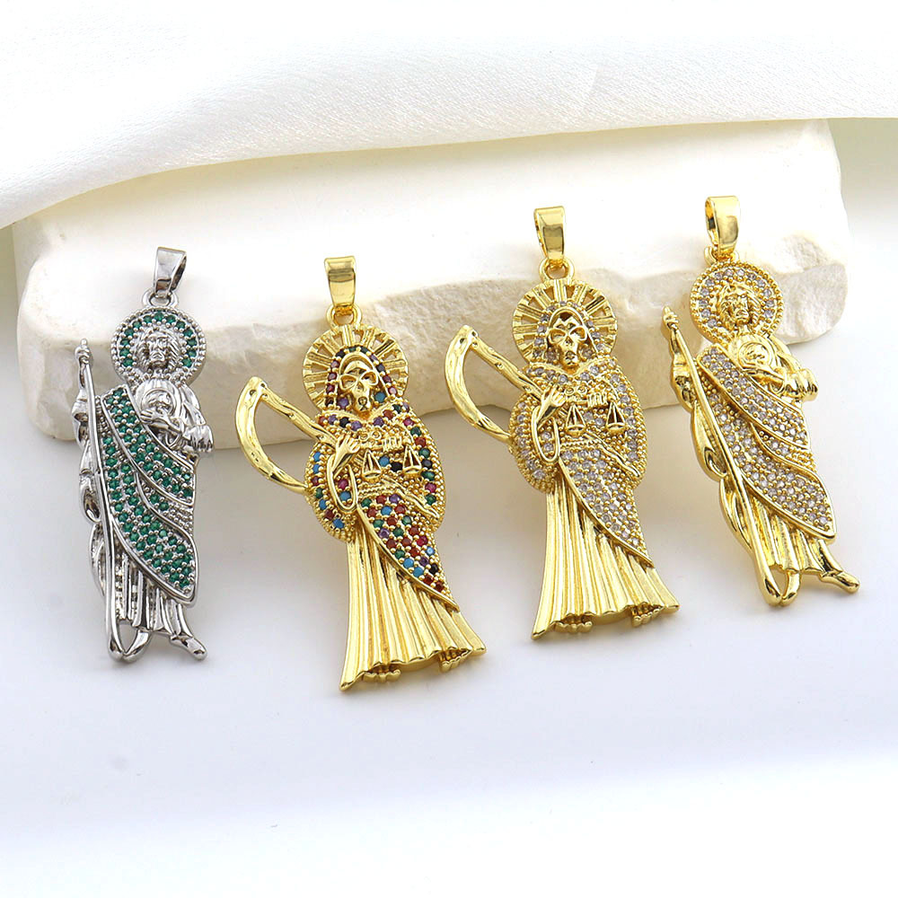 7g Weight Pendant Jewelry Making Type 14*45mm Jewelry Making Size Zircon Inlay Material DIY Jewelry Accessories Classification 1 Piece Quantity Copper Material Father St. Jude Pattern All Seasons Season Plating Design Glam, Retro Style 1 Piece 14*45mm Copper Zircon Father St. Jude Pendant 17