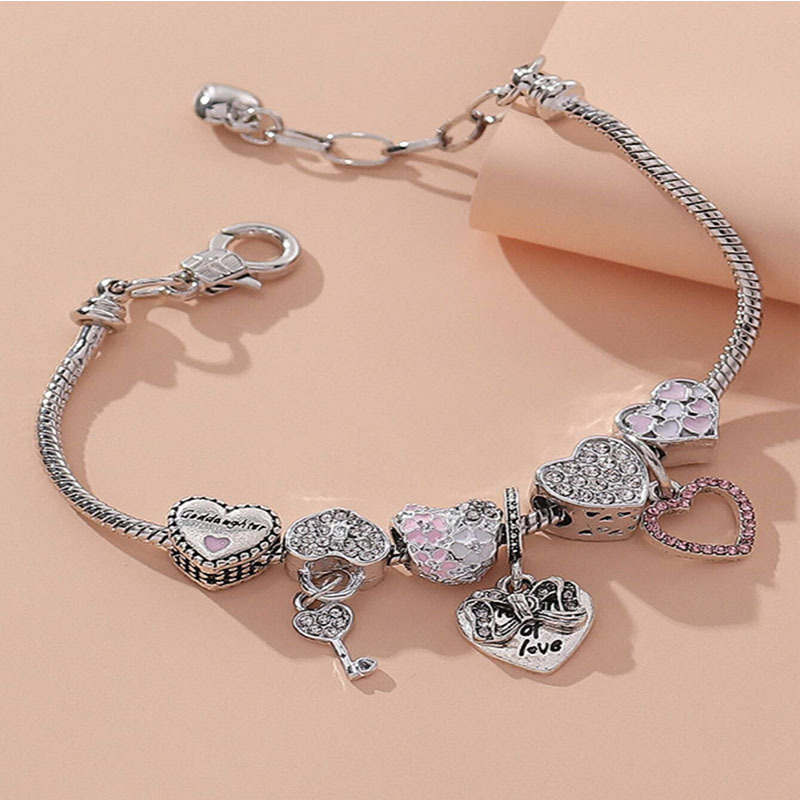 Panjia pulsera Dora DIY cuentas explosivas transfronterizas amor arco colgante letras en forma de corazón goteo pulsera de cobre image 3