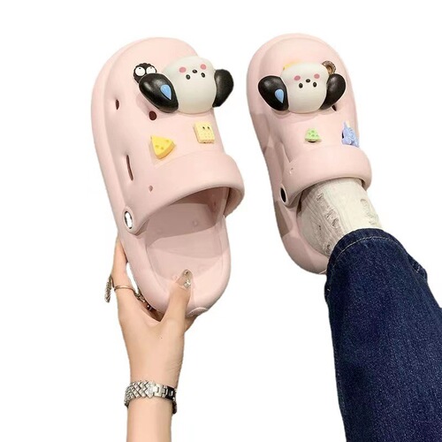  cartoon stomp feel thick-soled holey shoes outerwear soft sole sandals beach cute hooded flip-flops wholesale for women