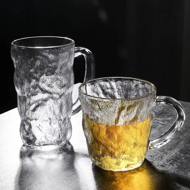 Glacier Pattern Glass with Handle High Color Value Water Cup Men's Home Beer Advanced Sense Drinking Cup ins Tea Cup