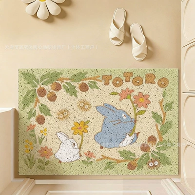Totoro Silk Loop Floor Avtomobil döşəmə paspasları - little-totoro-harvests-chestnuts-4060cm-silk-circle