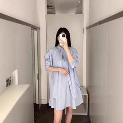 女装 休闲版型尖领条纹衬衫粉色/条纹2025夏季新品1269599002