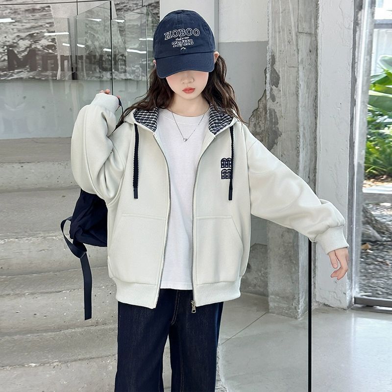 女童秋装连帽拼接外套2025新款中大童韩版洋气韩版拉链卫衣开衫潮|undefined