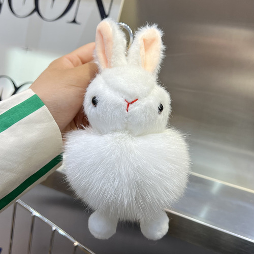 [Cute bunny] Real fox fur ball car keychain pendant ins plush doll backpack bag pendant